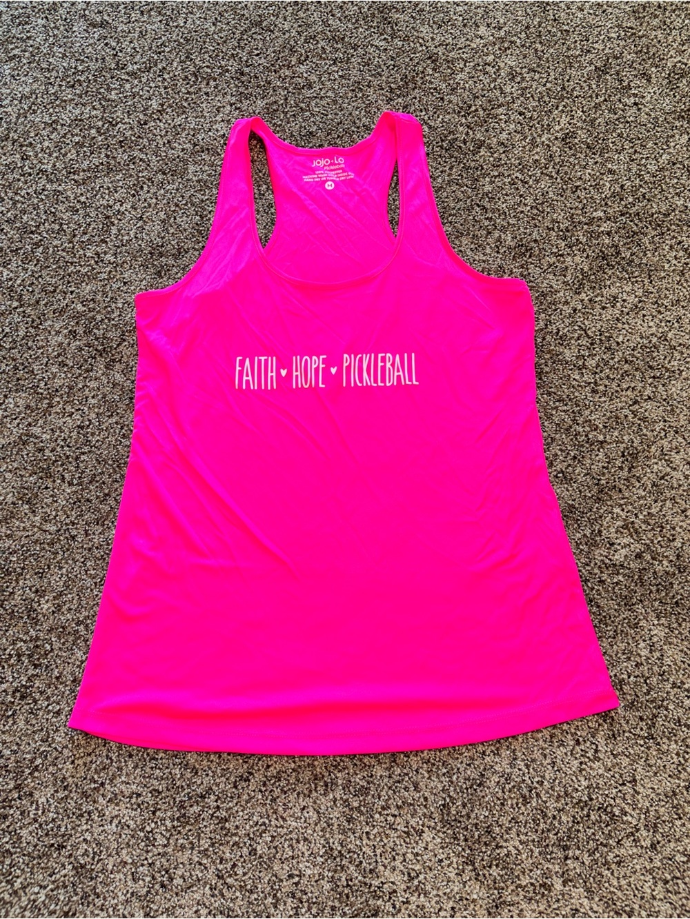 Hot Pink 'Faith • Hope • Pickleball' Racerback Tank Women’s Med JoJo+Lo